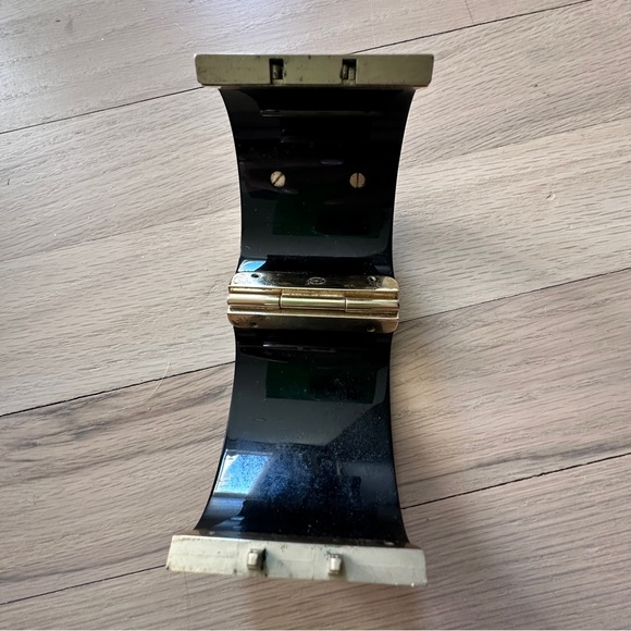 CHANEL Black Resin Crystal and Faux Pearl CC Wide Cuff Bracelet - Picture 10 of 10